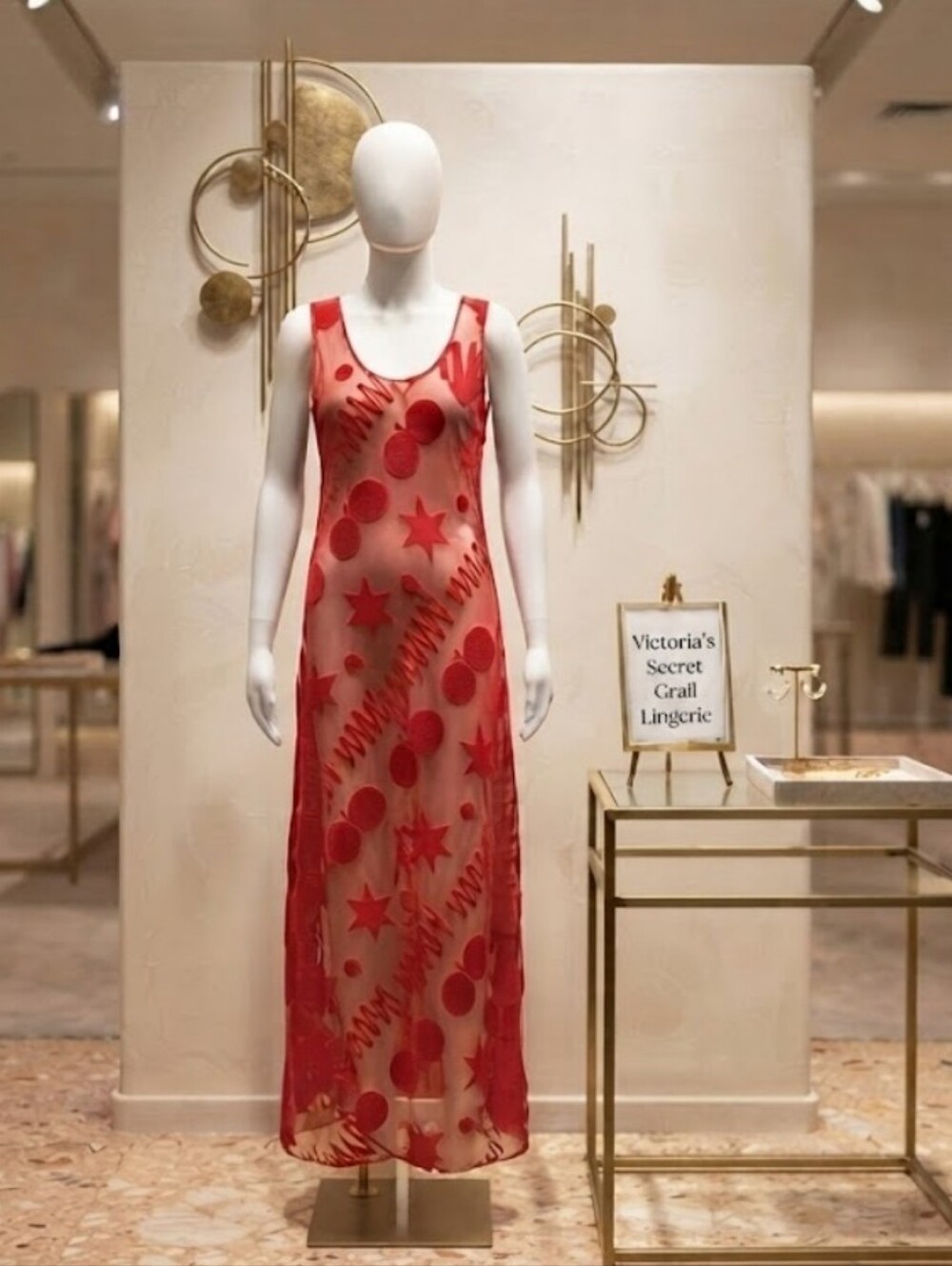 Victoria's Secret Sexy Red Sheer Star Dot Slip Maxi Dress Women's Lingerie Small